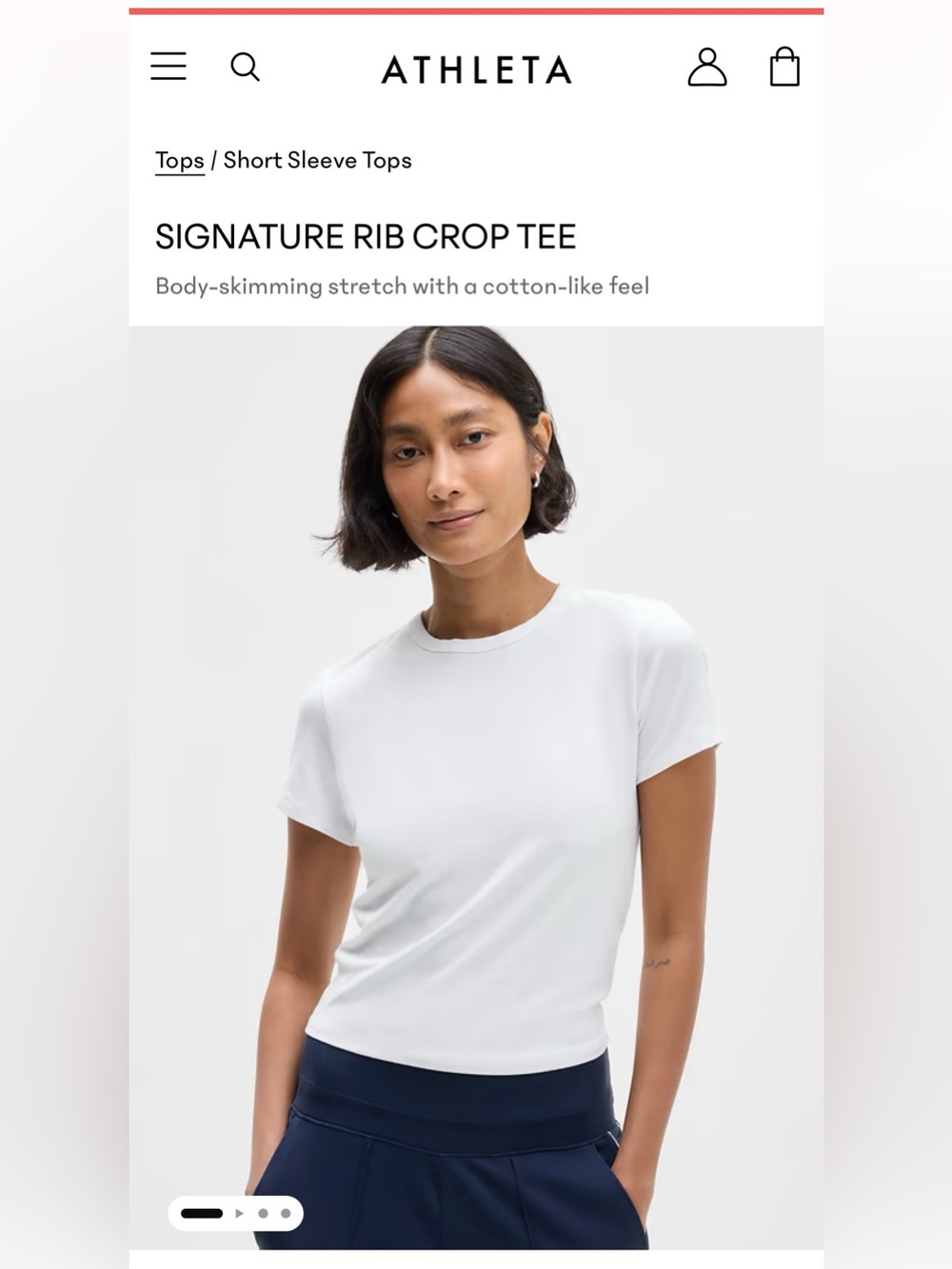NWT! Athleta SIGNATURE RIB CROP TEE Bright White Medium